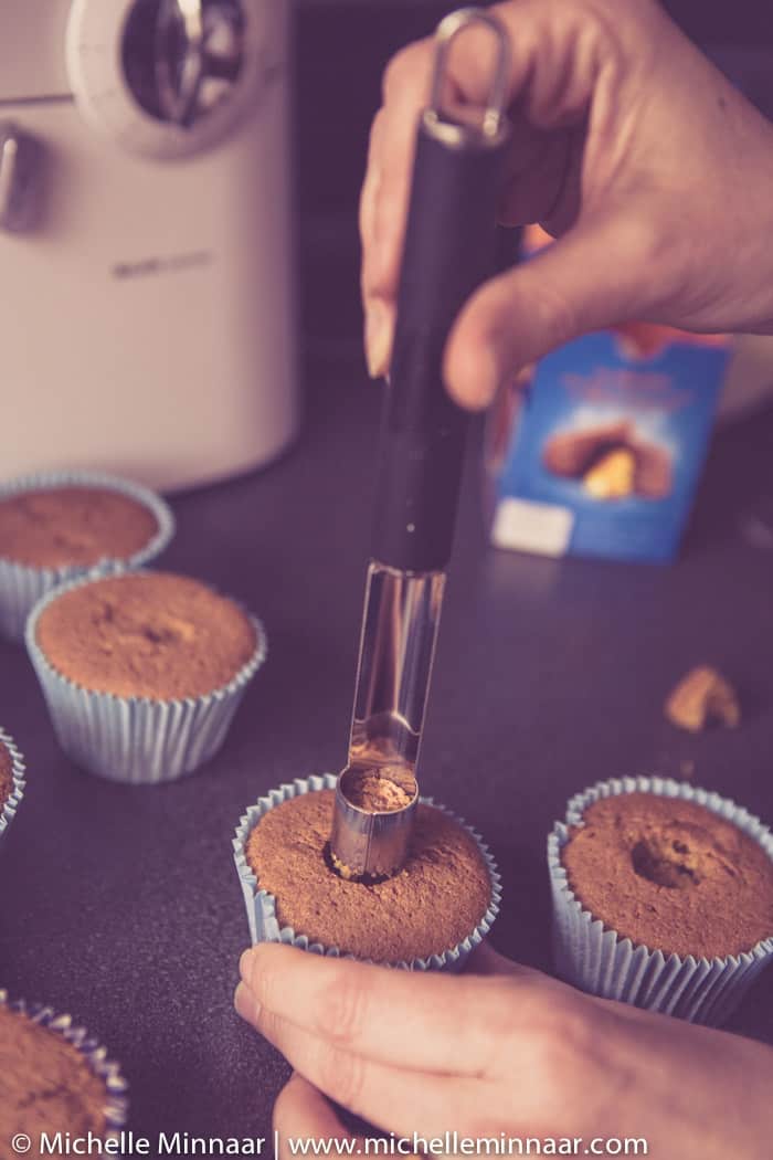 Using apple corer on cupcakes