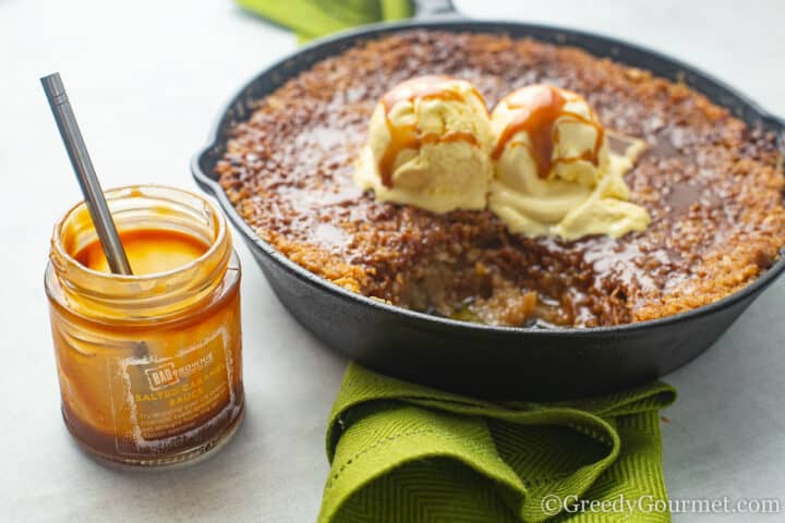 Salted Caramel Apple Crumble with ice cream topping