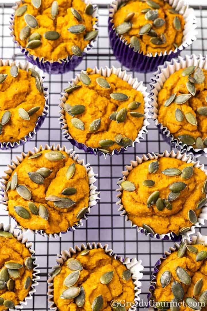 Protein muffins on a cooling rack.