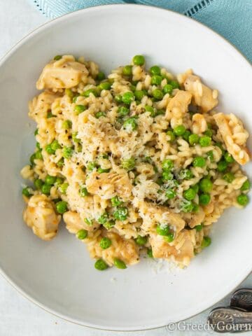 Chicken and pea risotto.