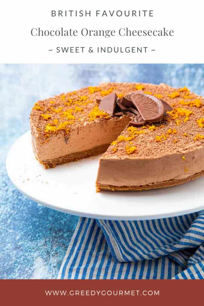 A chocolate orange cheesecake on a tray 