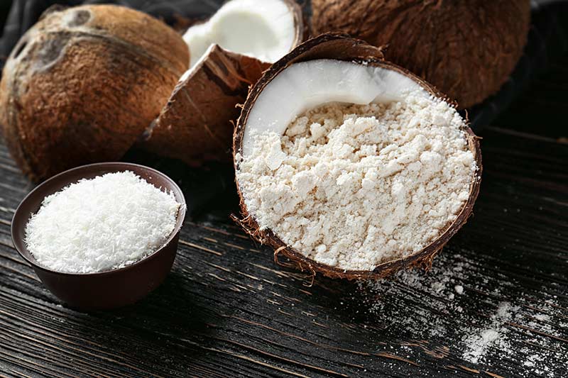 White fluffy coconut flour to use as an almond flour substitute