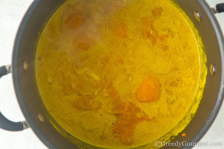 soup cooking in large pot.