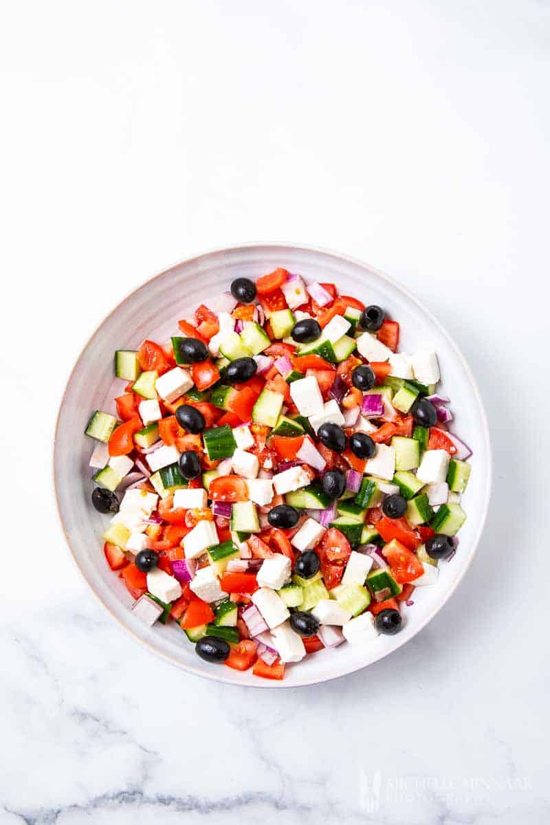 A bowl of Mediterranean salad