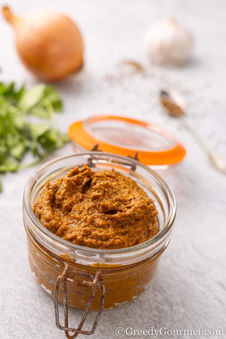 Tikka Paste in a glass jar.