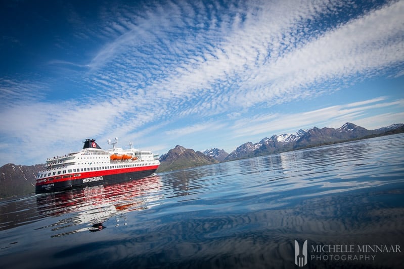 hurtigruten cruiseship in the ocean 