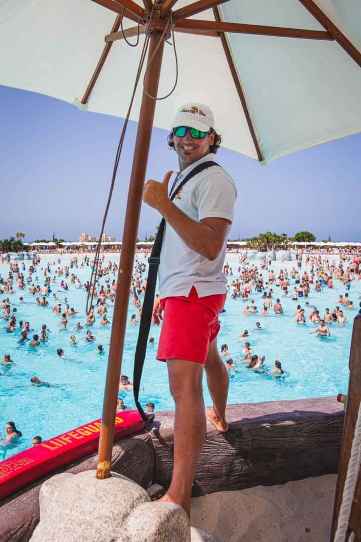 Life guard at Siam Beach giving thumbs up and keeping people safe.