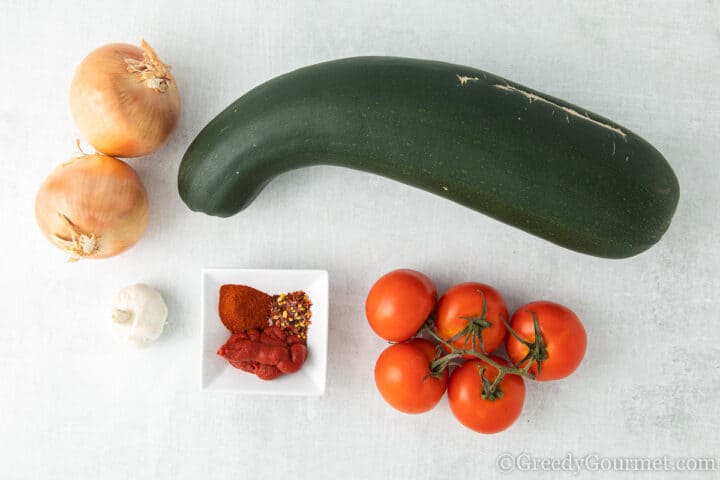 raw ingredients for soup laid out on the table