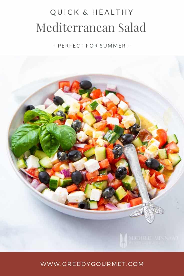 A colorful bowl of Mediterranean salad