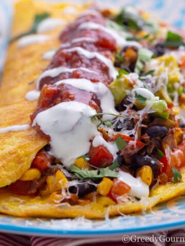 Close up of a full Mexican omelette.