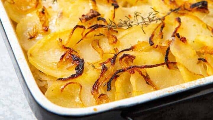 Baking dish full of potatoes