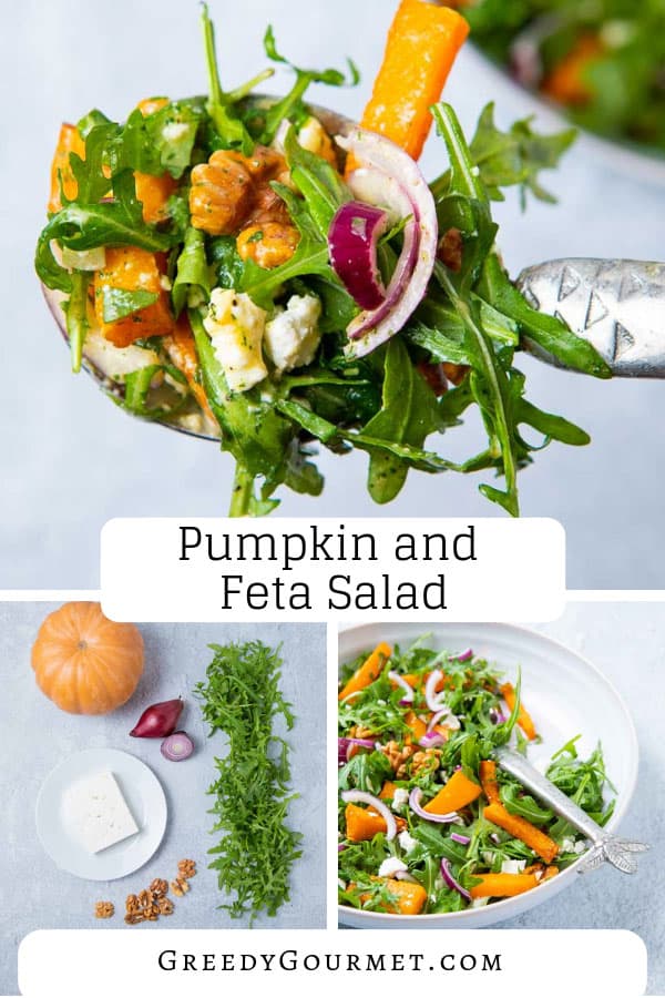 A plate of pumpkin and feta salad