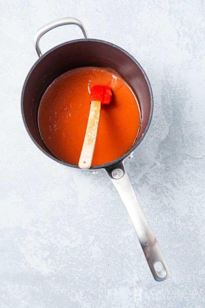 Rhubarb sauce in a pan