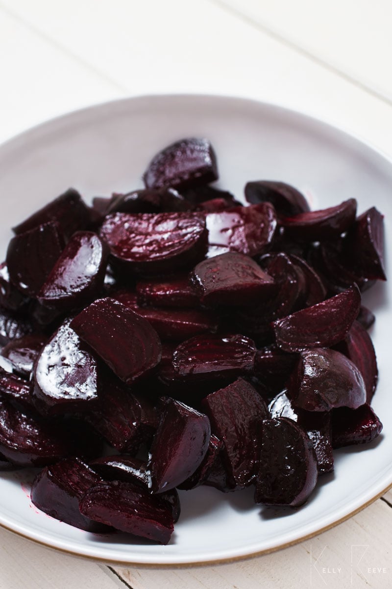 A plate of purple roasted beetroot