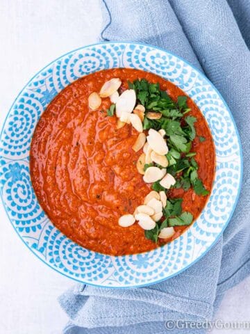 Bowl of a red vegan spanish recipe