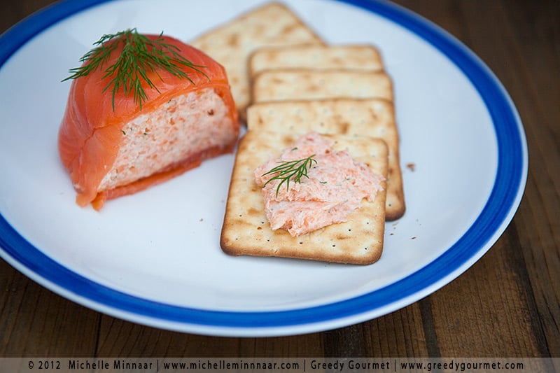 Smoked Salmon Starter - Crackers with pink pate on them 