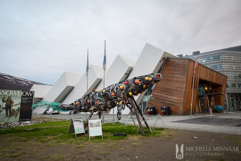 A large metal sculpture outside the museum 