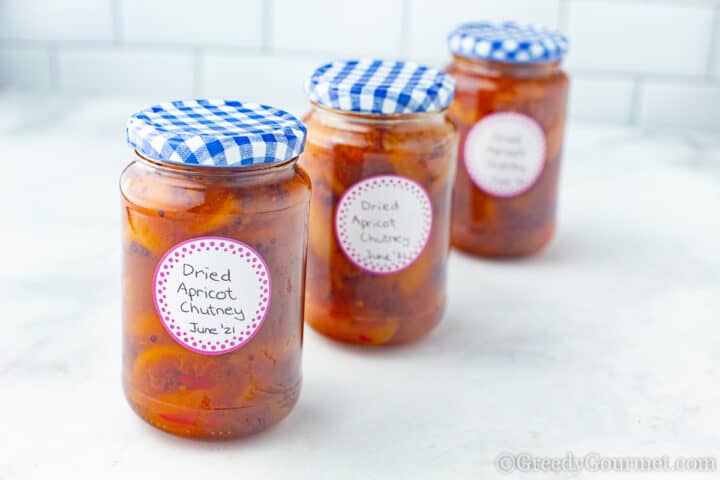 Three jars of a chutney recipe