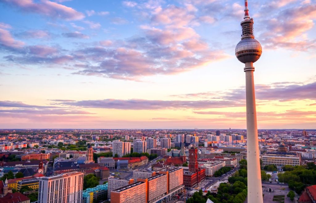 Berlin TV Tower at sunset.