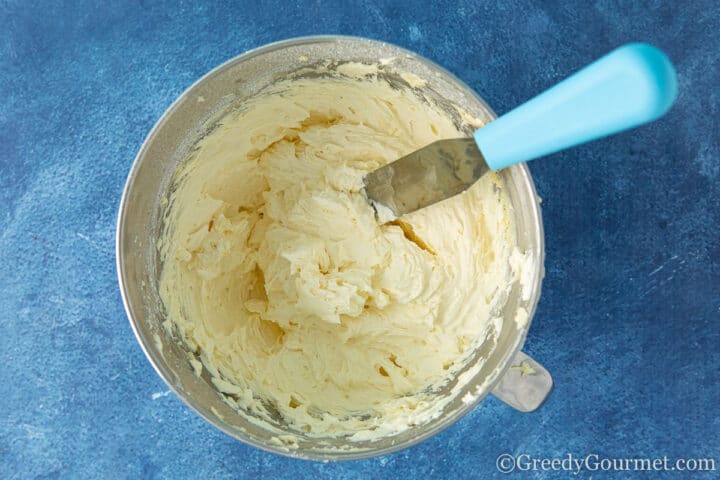 Buttercream mixed into a bowl